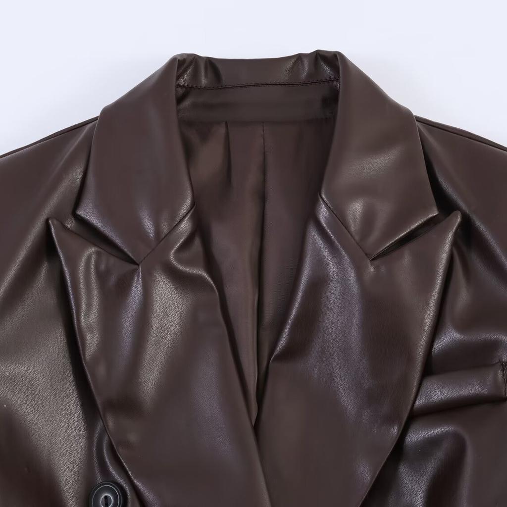 European and American Style Wholesale Women's Fashionable Versatile Elegant Cross-border Dual-Collar Synthetic Leather Blazer