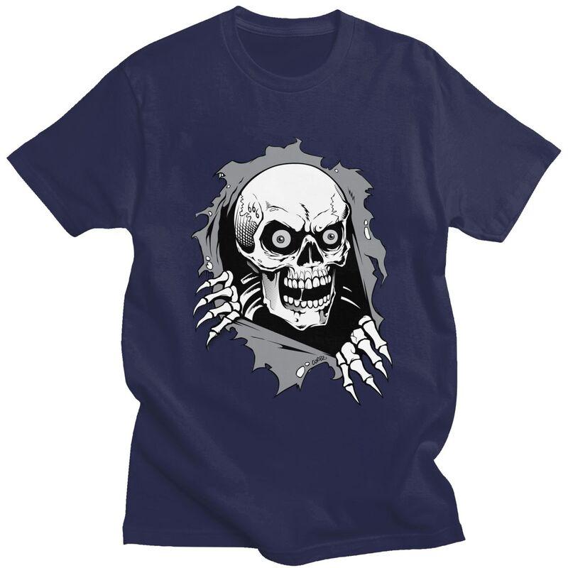 Custom Torn Metal Skull T Shirts for Men Pure Cotton Tees Gothic Skeleton Tshirts Casual Tshirt Clothes