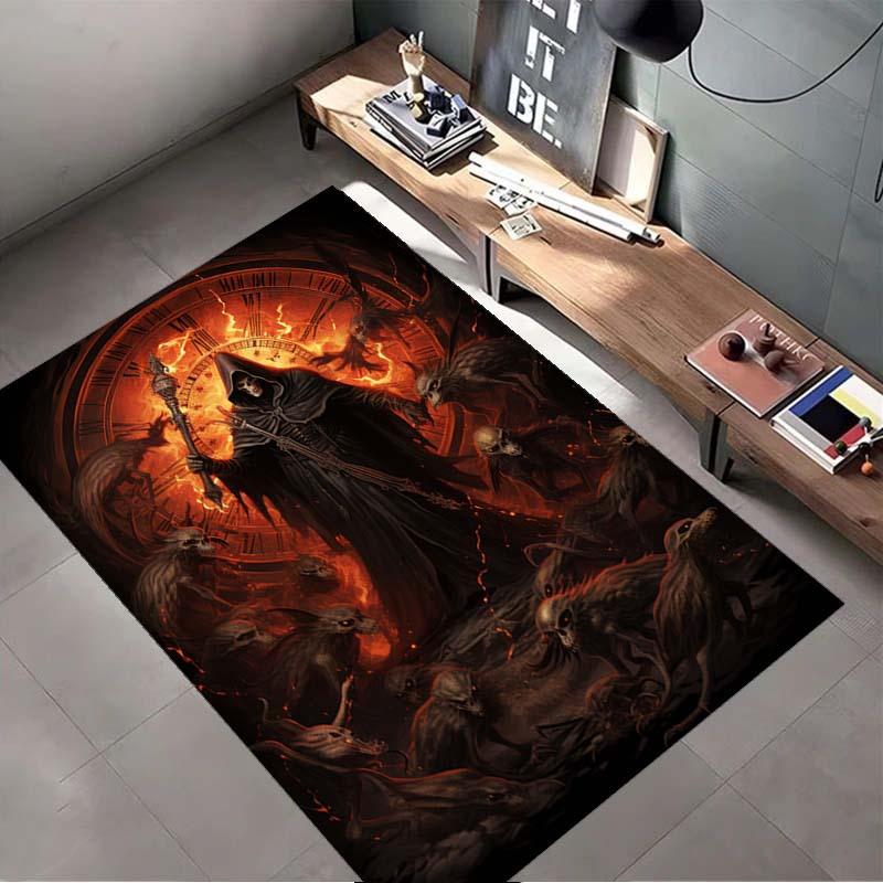 Gothic Demon Area Rug, Dark Fantasy Design, Non Slip Backing, Vibrant Flame Details, Perfect for Living Room Bedroom Decor