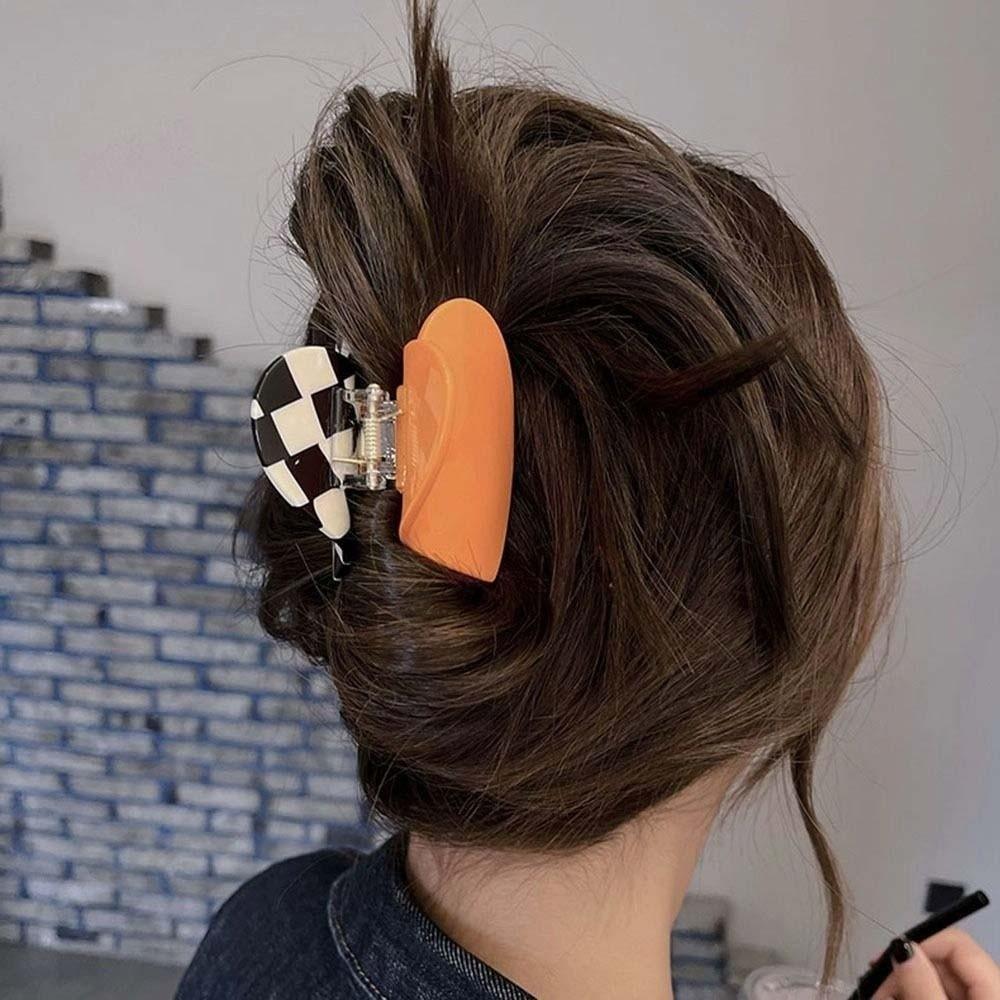 Korean Style Acetic Acid Hair Claw Acrylic Plaid Hair Claw Heart Shark Clip  Friends