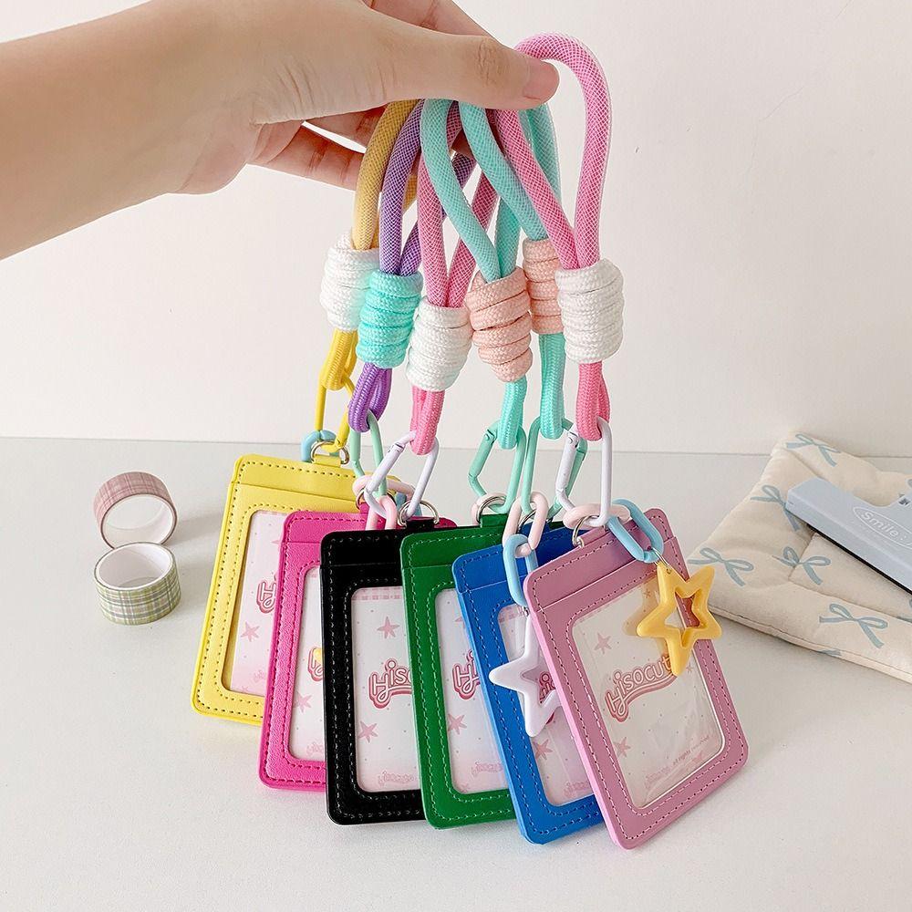 Dopamine PU Leather Card Holder Double Card Slot with Star Pendant ID Card Card Holder Photos Protective Cover