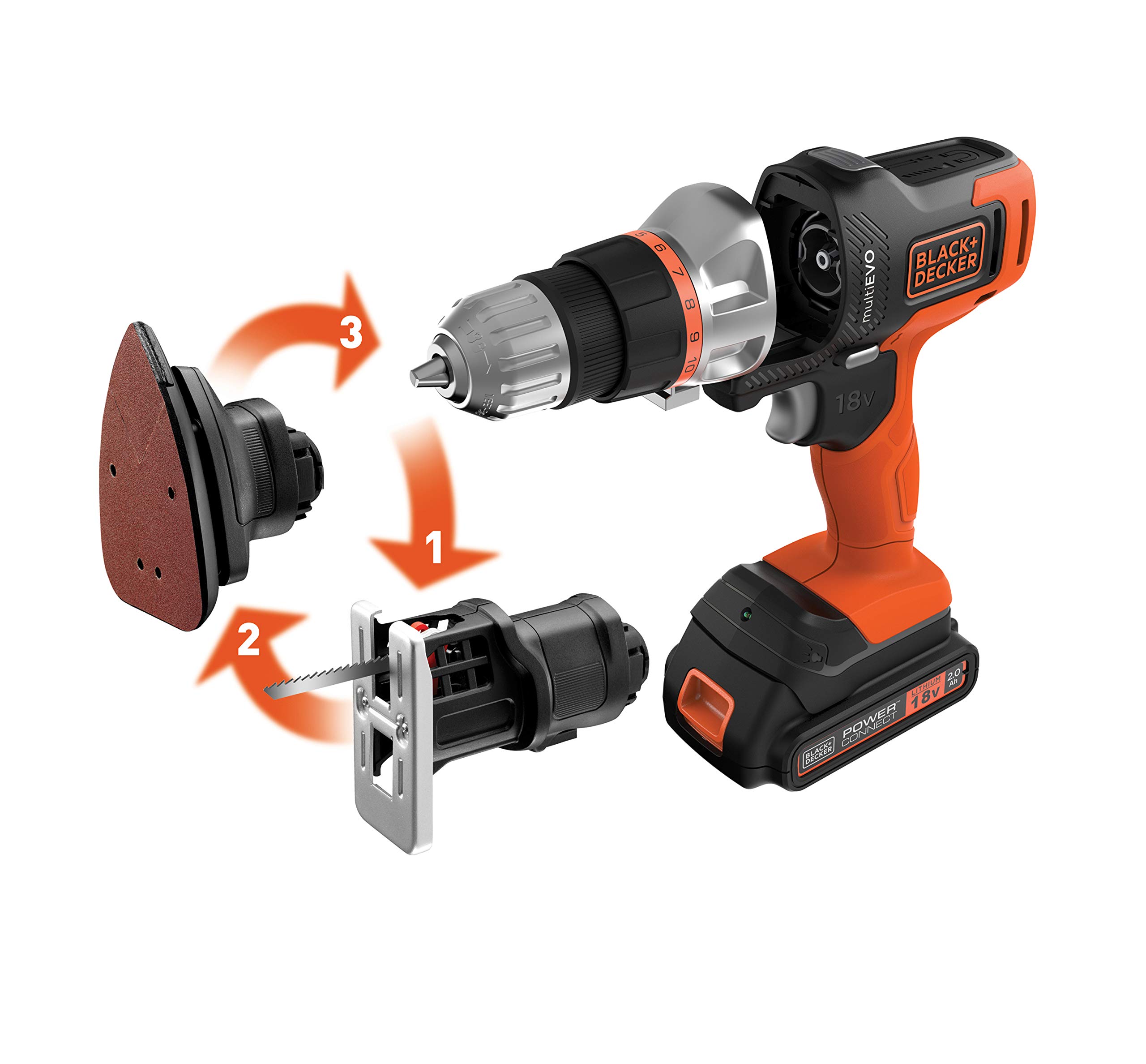 

Cordless Multievo DIY Power Tool for Drill 18V 11 Bit Types Includes Dedicated Box BLACK+DECKER Multi-Tool 3-in-1 EVO185B1, Drilling, Fastening, чорний