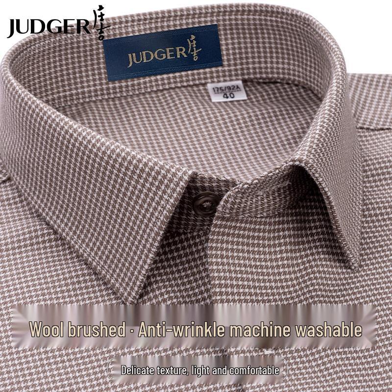 Zhuangji Men s Machine Washable Merino Wool Houndstooth Shirt 180/100A