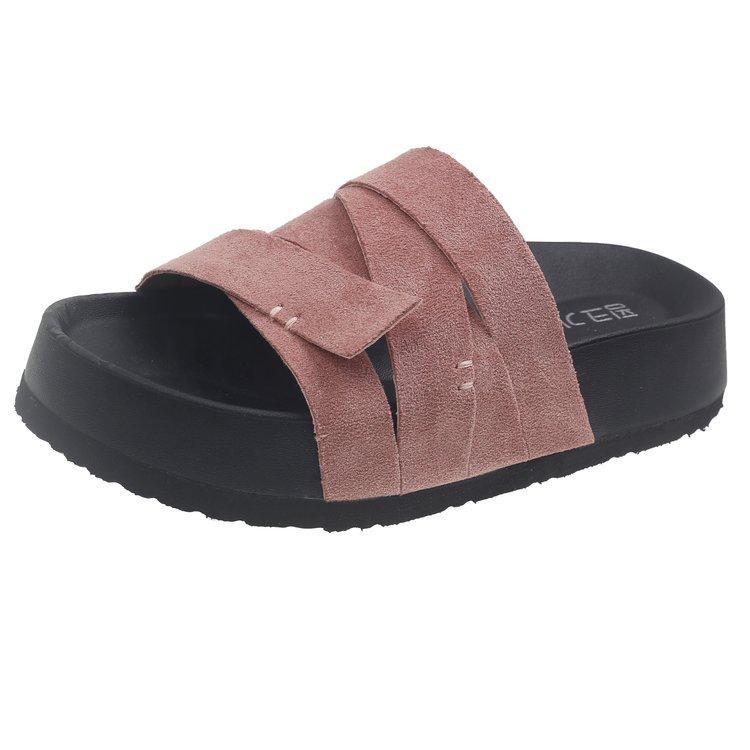 Thick-soled Woven One-word Sandals for Women 2025 Summer New Heightening Open-toed Beach Shoes Versatile Boken Slippers Outer Wear