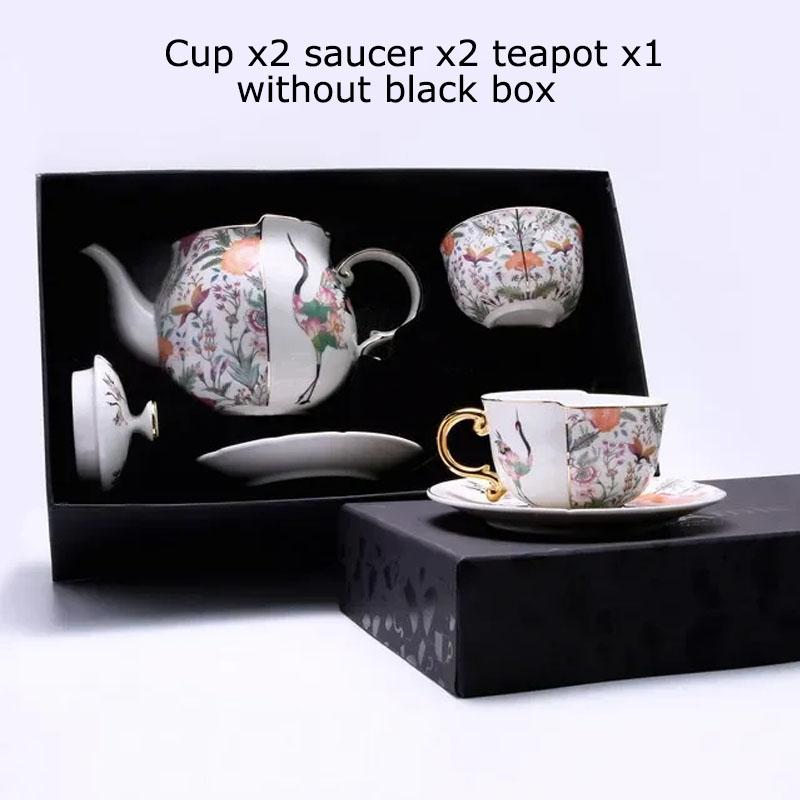 Fairy Crane Flower Pattern Ceramic Teapot Set Teacup Saucer Painted Gold-plated Coffee Cup Afternoon Tea Milk Fruit Juice Mugs