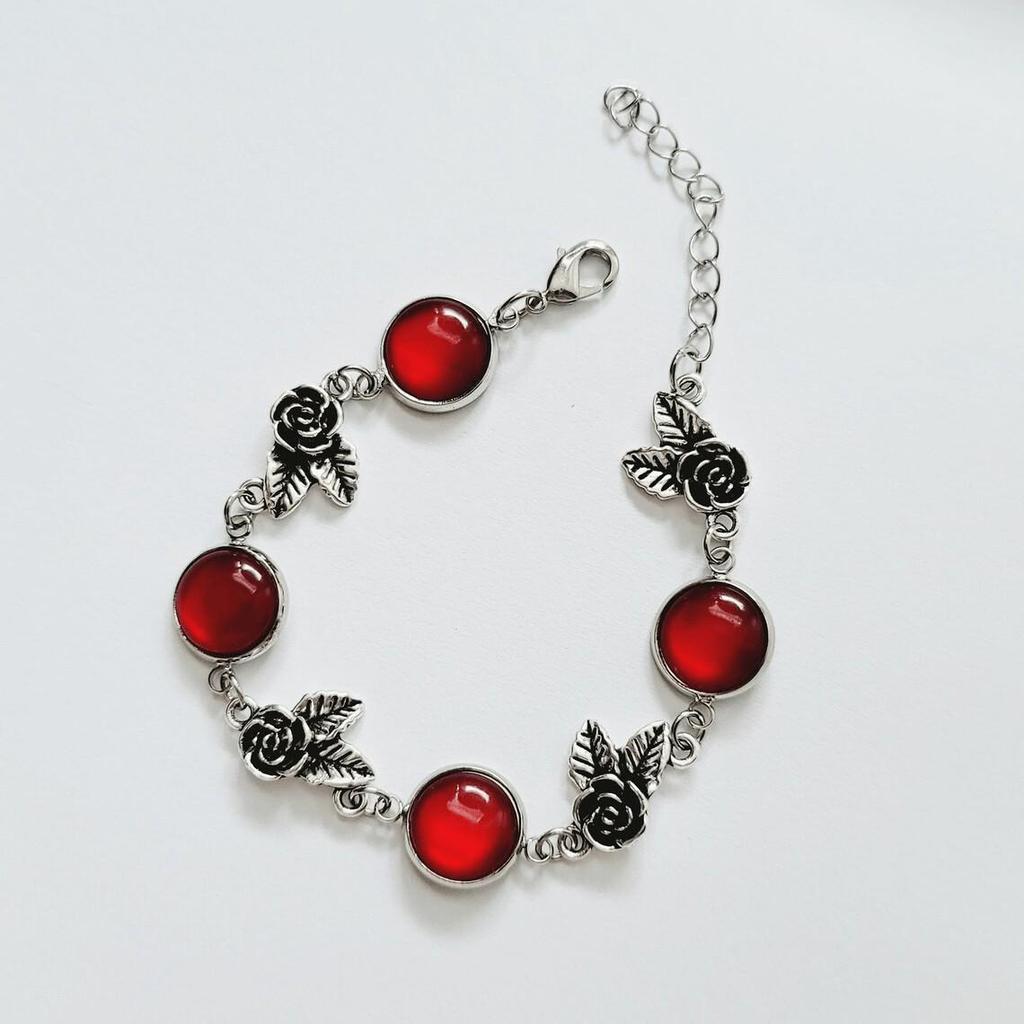 Red Ruby Rose Pendant Bracelet - Cute Floral Valentine's Day Jewelry