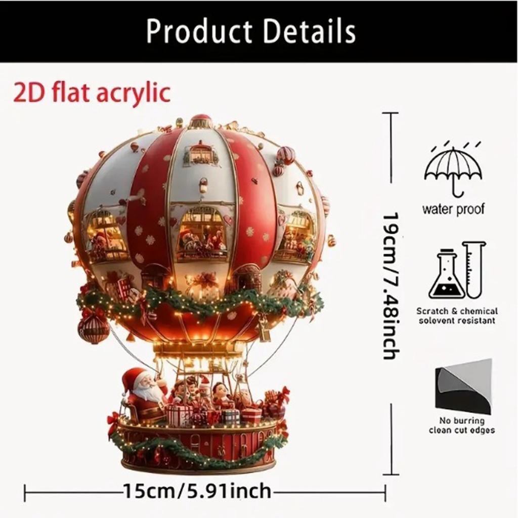 Weihnachts Heißluftballon Weihnachtsmann Acryl Flache Hängedekoration, Schlafzimmer- und Wohnzimmer-Wanddekoration