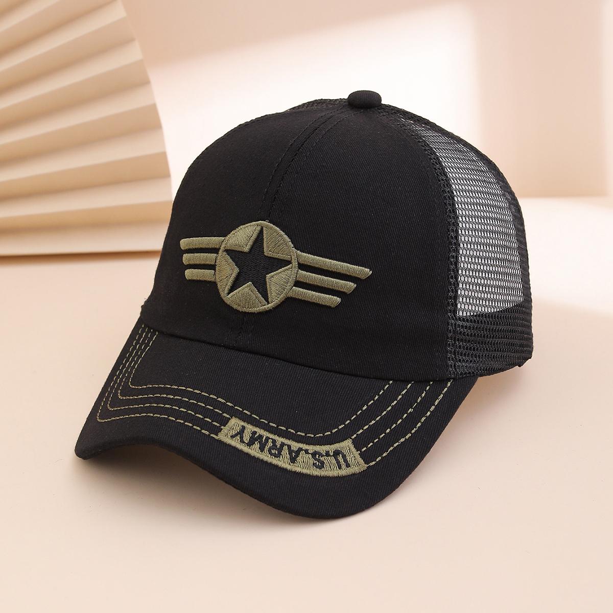 Fashion military-style embroidered five-point pattern baseball cap for summer sun protection and breathability, beanie style. One Size