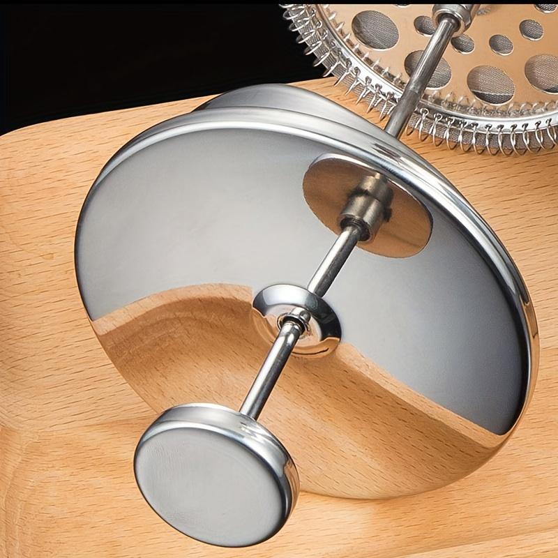 Elegant 350 ml kaffebryggare i rostfritt stål med presskanna - Dubbelväggig, termoisolerad med trähandtag och serveringspip,