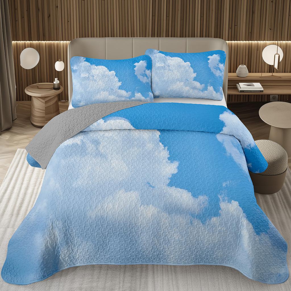 Natural Scenery Coverlet Set Sunset Sky Bedding Set White Clouds Bedspread Set Twin Full Queen Size for Kids Girls Boys Teens