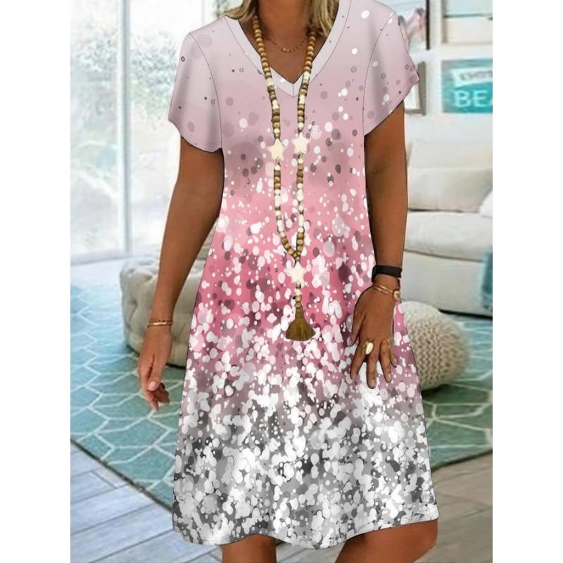 

Spring and summer women s clothing elegant short sleeved dress commuting beautiful V-neck women s dress XL