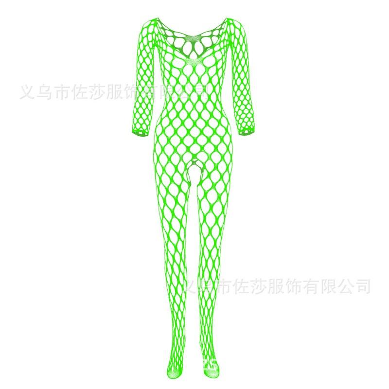 Sexy underwear Sexy long-sleeved large mesh hole One-piece net socks Net clothes Open crotch perspective