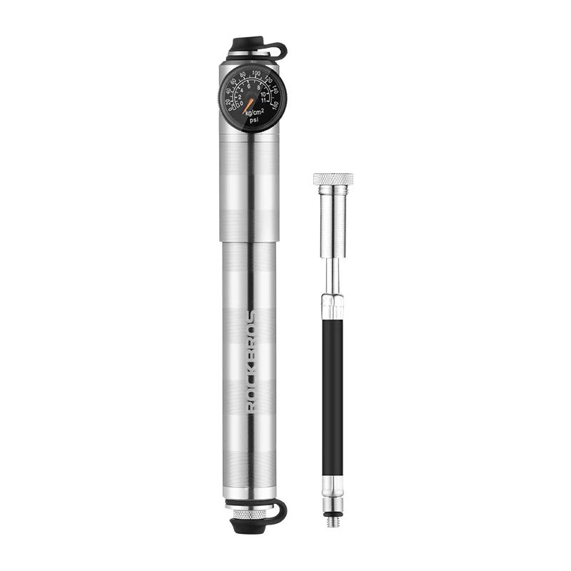 ROCKBROS 160psi Bike Pump Aluminium Alloy CNC Manual Air Inflator Pumps Barometer AV/FV Valve Ultralight Portable Bicycle Pump