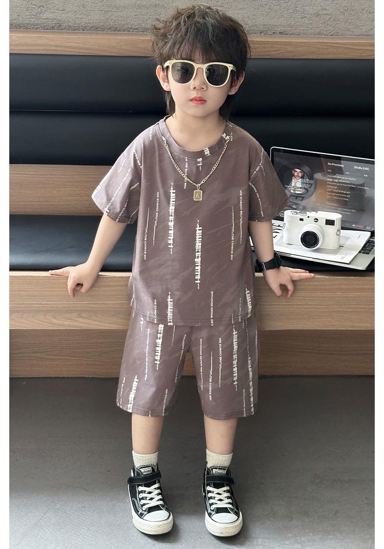 Boys Tie-Dye Summer Two-Piece Set: Fashionable Shorts & Tee with Letter Print - 2026 Collection 110 cm серый