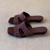Sheepskin Version~ Simple Niche Suede Open-toed Slippers for Women's Outer Wear 2025 Summer Medium Heel Wedge Cool Slippers