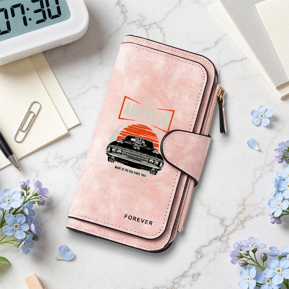 Vintage Car Printed Long Wallet Multi Slot Card Holder Fashion Casual Daily Use Purse