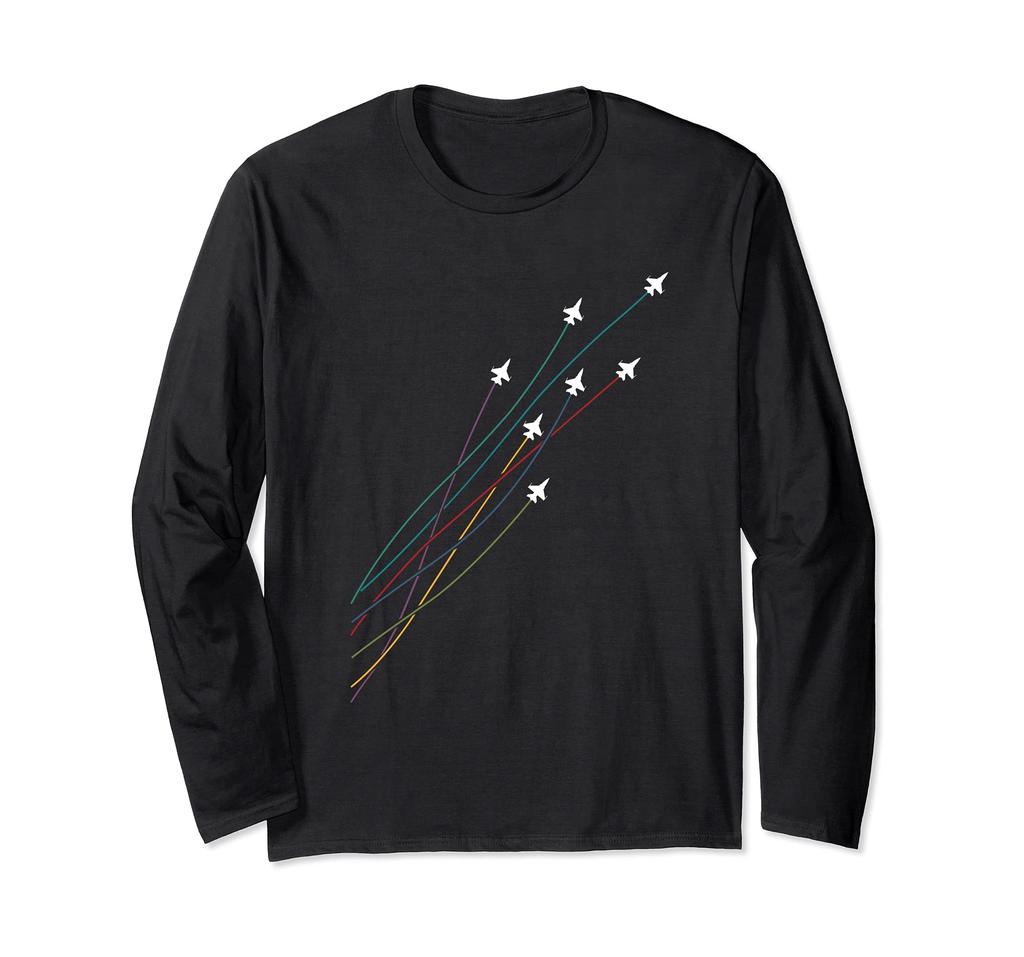 Pilot Colorful Flying Jet Plane Fighter Gift Long Sleeve T-Shirt