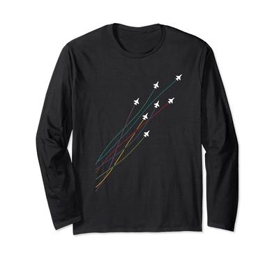 Pilot Colorful Flying Jet Plane Fighter Gift Long Sleeve T-Shirt