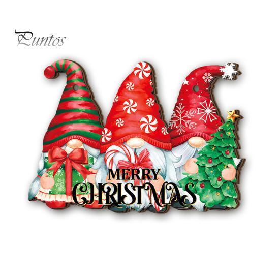Festive Cartoon Santa Deer Ornaments Christmas Wooden Pendant, Decorative Reindeer/Santa Claus/Gnome Pattern Hanging Sign, Welcome Sign with Childlike