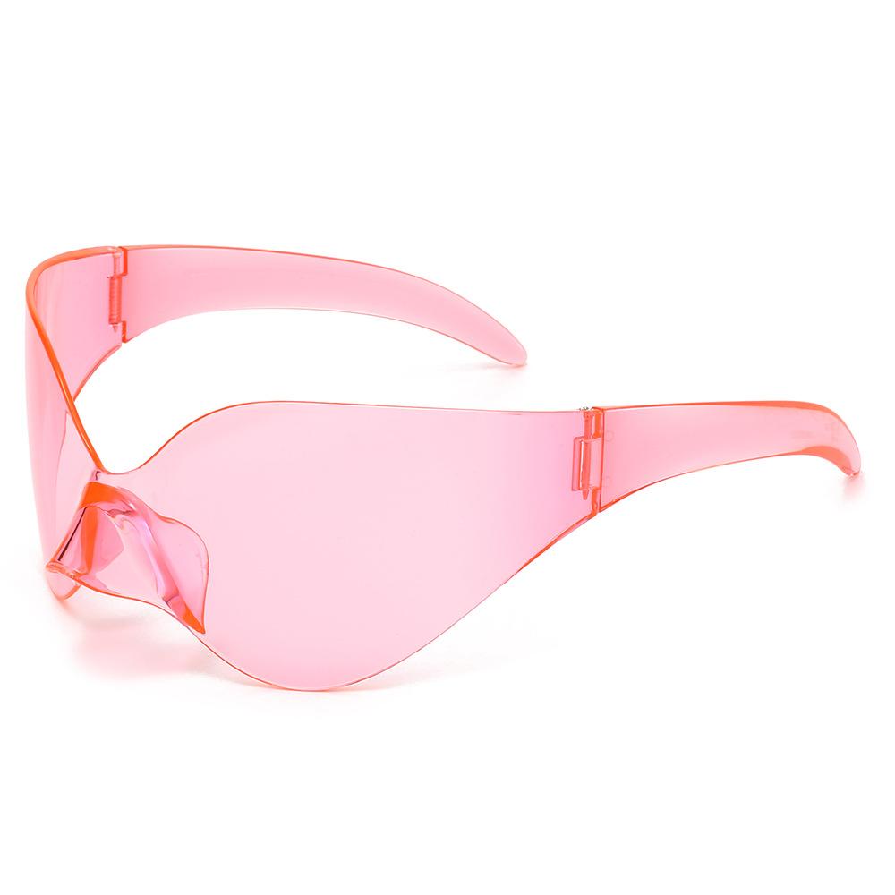 2026 Y2K Millennial Rimless Oversized One-Piece Glasses | Cyberpunk Styling Sunglasses розовый