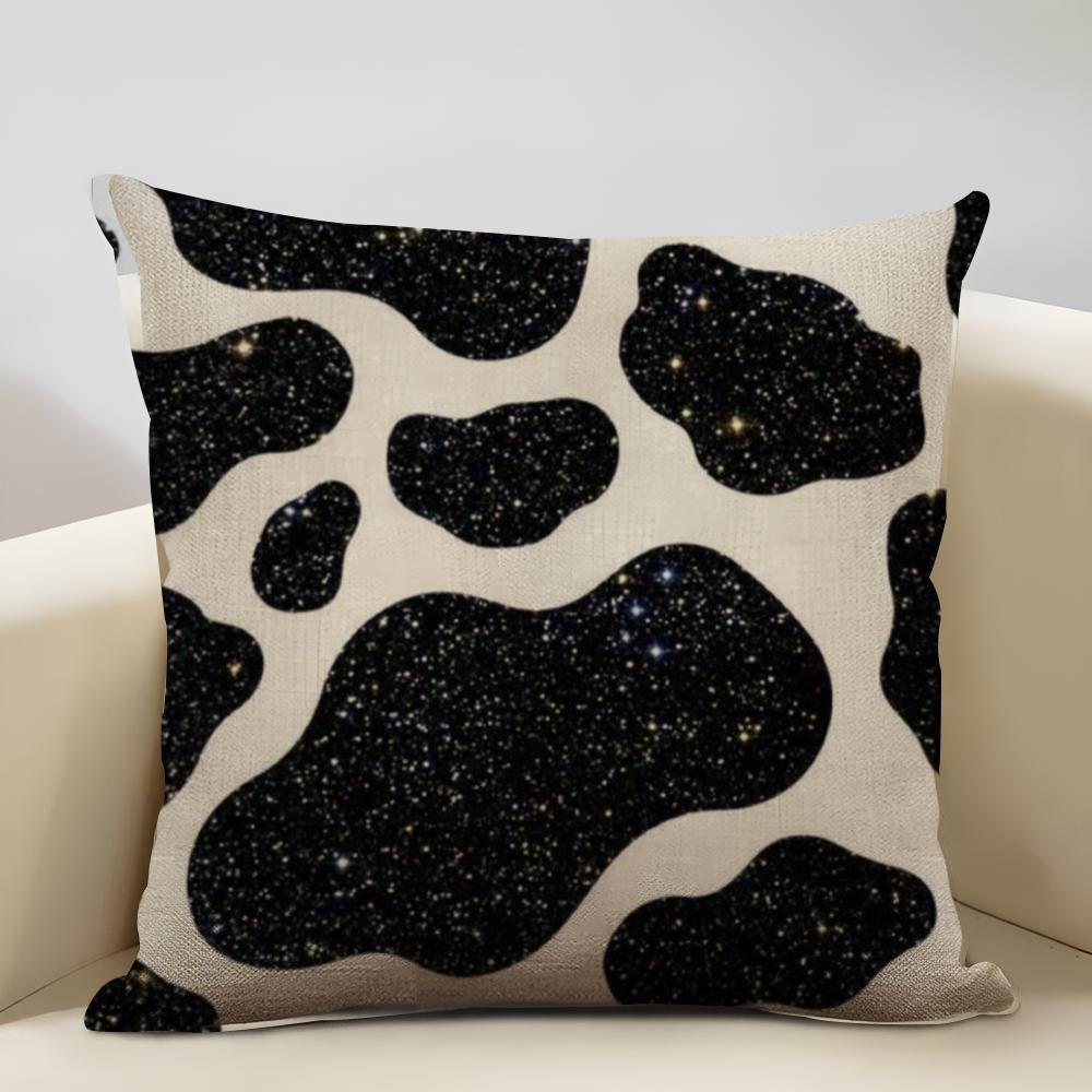 Cow Print Cushion Cover Household Decoration Linen Sofa Cushion Cover: Skin-Friendly & Breathable with Invisible Zipper