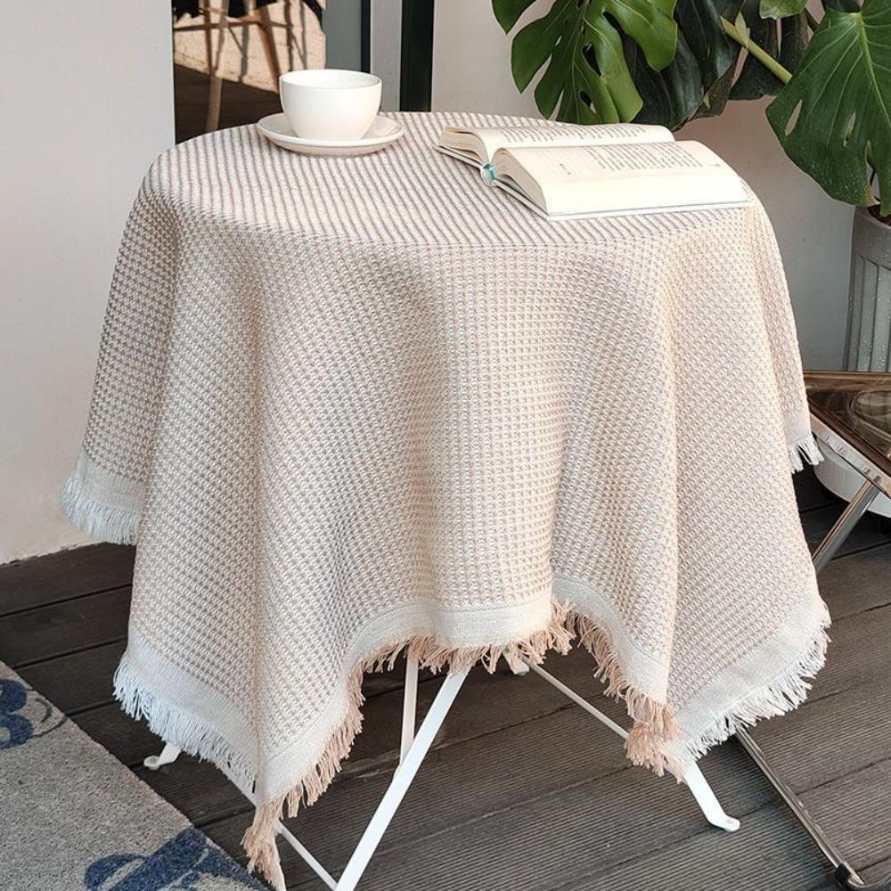 Waffle Texture Garden Table Cloth White Dinner Tea Table Covers Round Table Tablecloth  Dessert