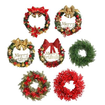 Christmas Wreath with Baubles Bells Ribbon Holiday Wreath Hanging Decoration for Front Door Mantels Christmas Decoration