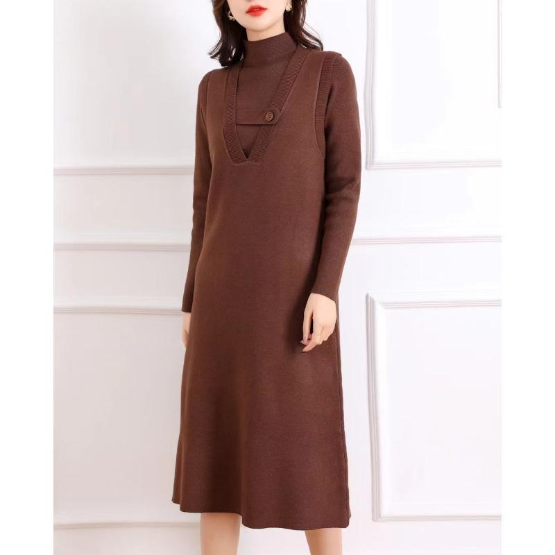 Solid color two-piece skirt autumn and winter temperament elegant semi-turtleneck sweater inner + fashion vest skirt knitted sweater set