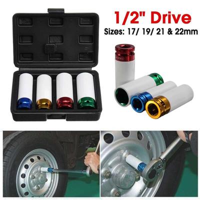 Carro Automático 4 Peças/conjunto 17-19-21-22mm 1/2'' Liga Fina Parede Porca de Roda Profunda Soquete de Impacto Conjunto de Acionamento Caixa de Presente Para Amigo Conjunto de Ferramentas de Reparo