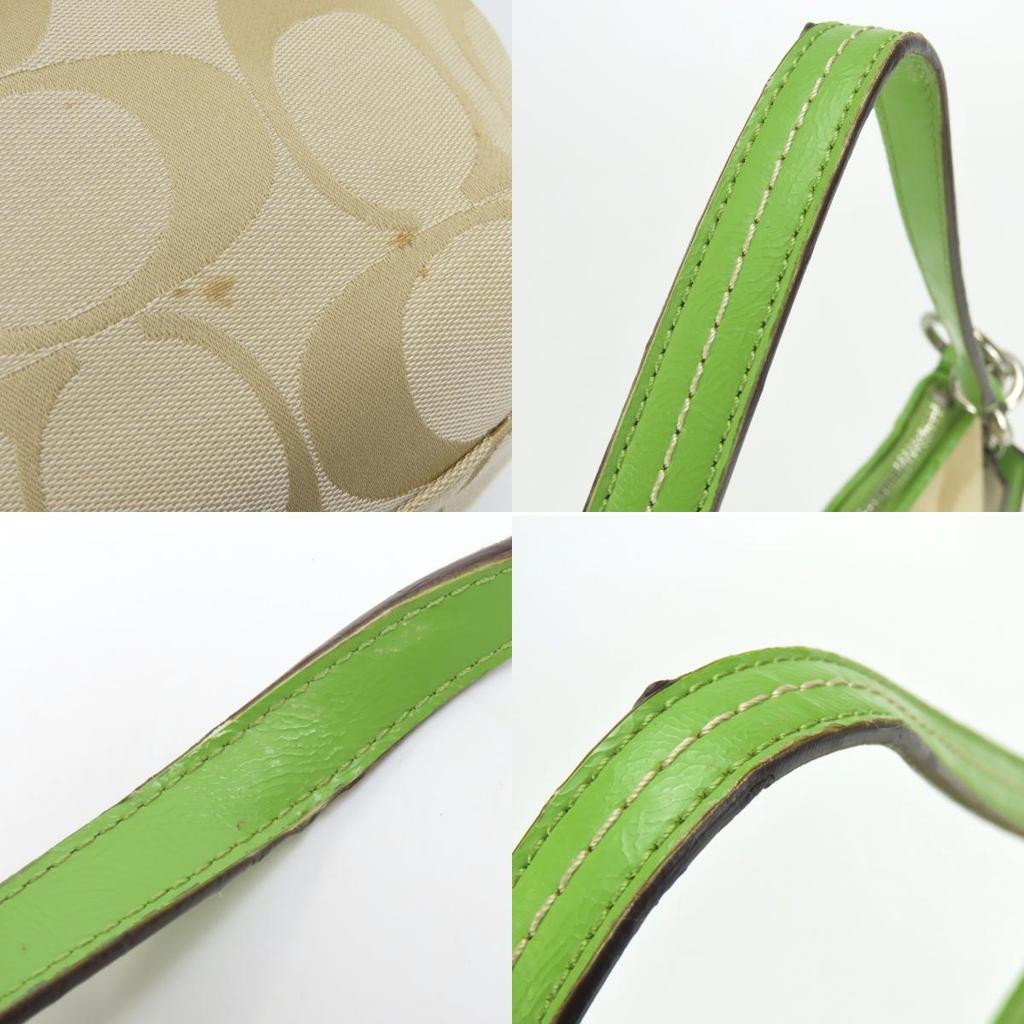 Gebruikte COACH Schoudertas 28206E canvas/leer beige groen één riem