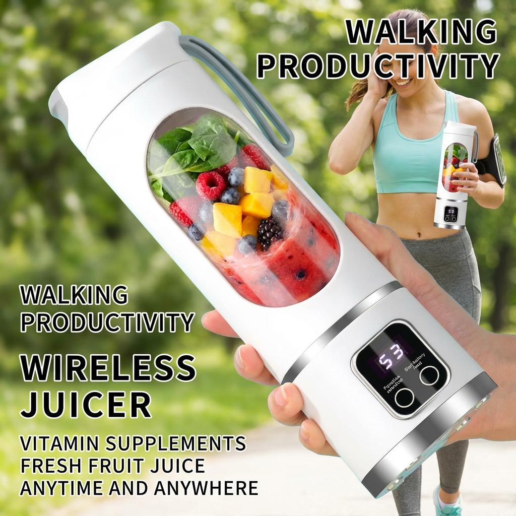Mini Electric Juicer with Powerful Motor 450ML Large Capacity Digital Display Crushed Ice Household Charging Juice Cup