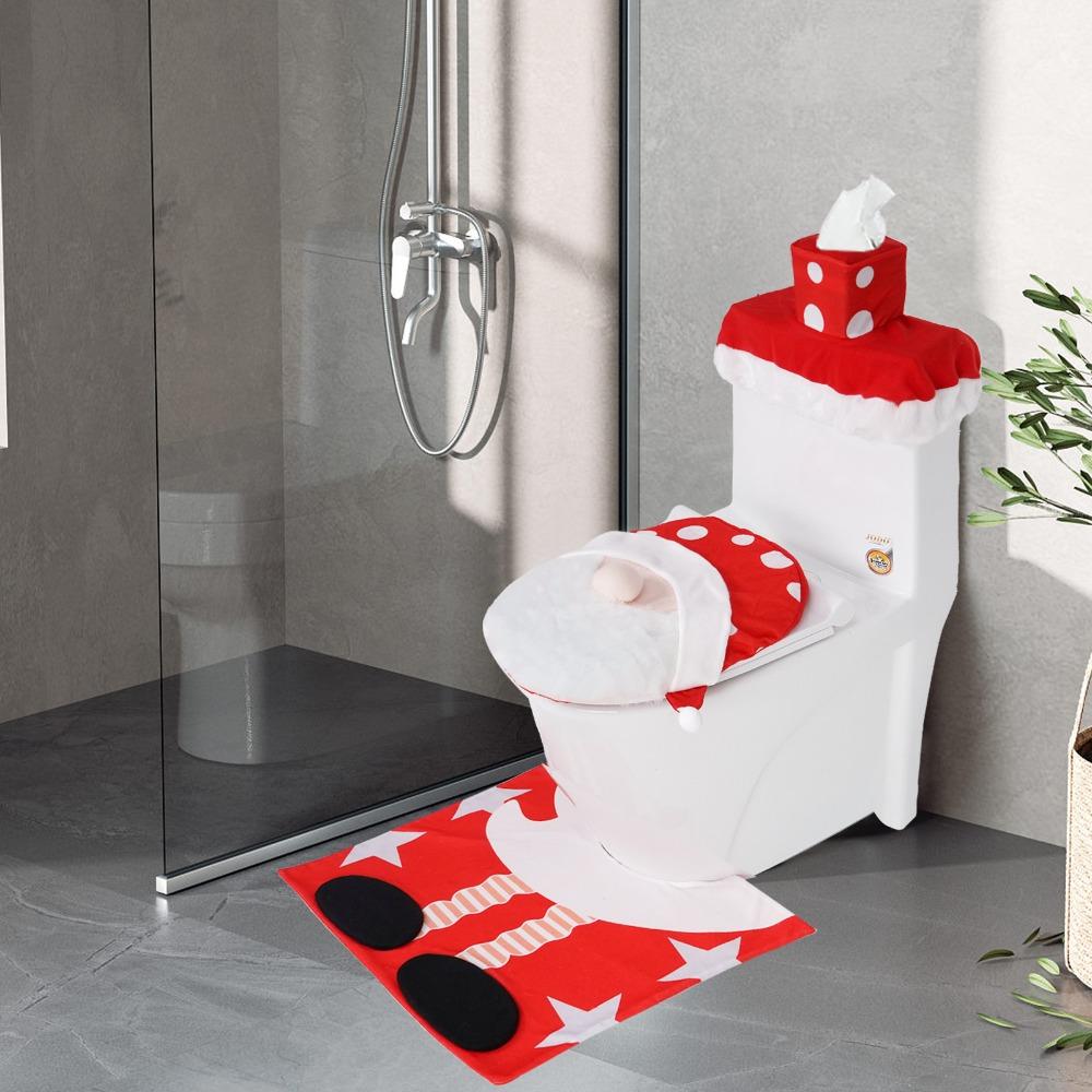 Cute Toilet Seat Cover Polyester Toilet Cover Set New Christmas Toilet Lid Cover  Christmas