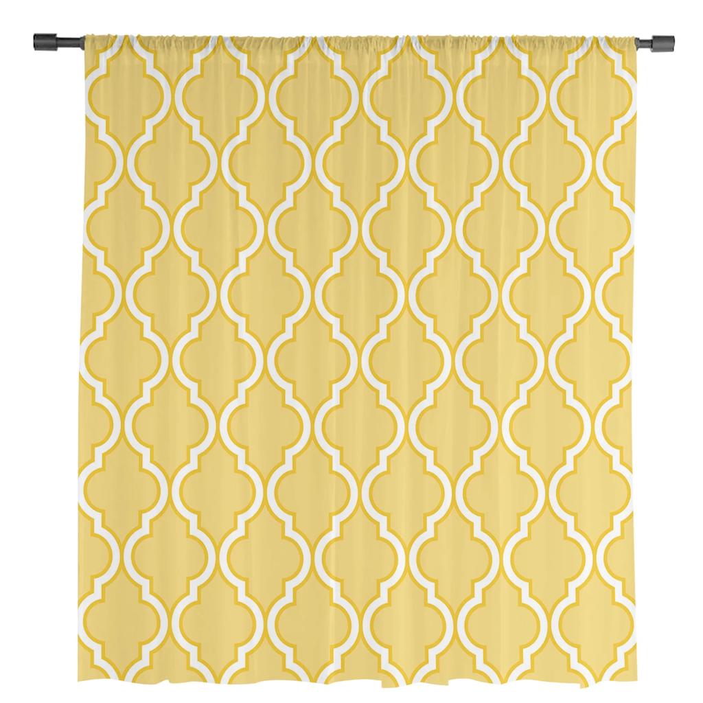 Gelbe marokkanische Geometrie Tüll Vorhänge für Wohnzimmer Schlafzimmer Küche Dekoration Chiffon Fenster Behandlungen Voile Sheer Vorhang