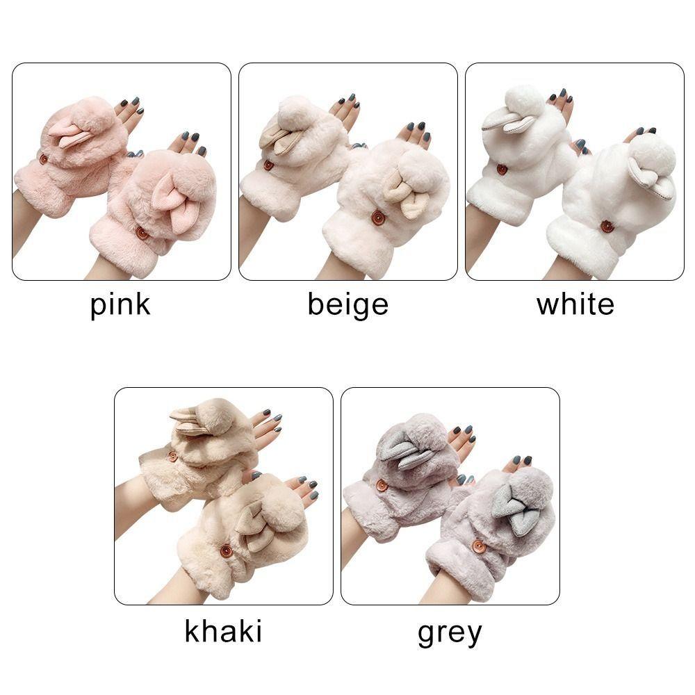 Short Plush Fingerless Glove Thick Warm Gloves Daily Flip Half Finger Gloves  Winter