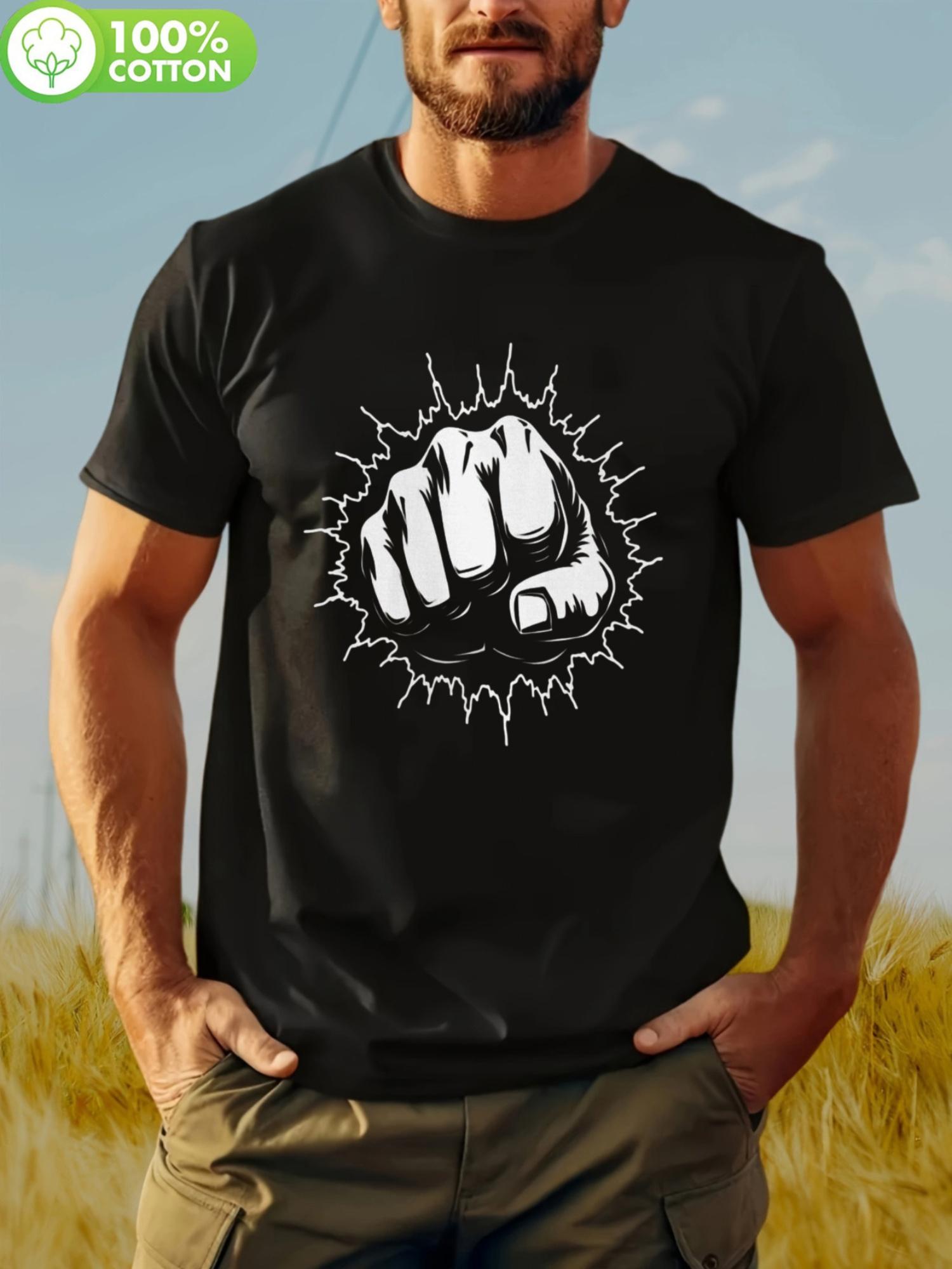 

Black T-shirt with Powerful Fist Graphic - Cotton M
