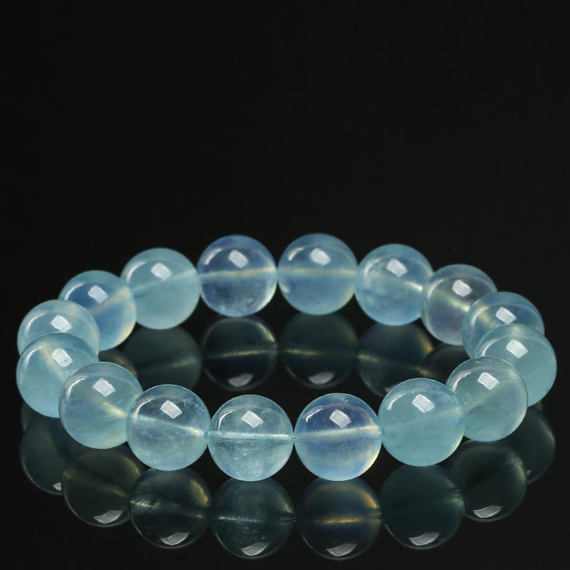 Hongchu Crystal Natural Aquamarine Round Bead Bracelet Natural Glacier Aquamarine Bracelet