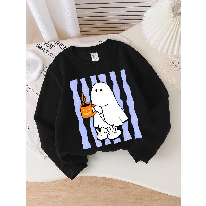 Kids Crewneck Sweatshirt, Fun "Pumpkin Mug" Pattern,Daily Casual Top for Spring & Autumn