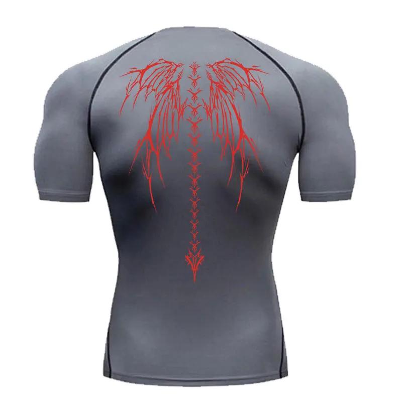 Herren Gym Kleidung Skelett Flügel Trainings Kompressionsshirts Kurzarm Rash Guard Athletisches Unterhemd Ausrüstung T-Shirt für Sport