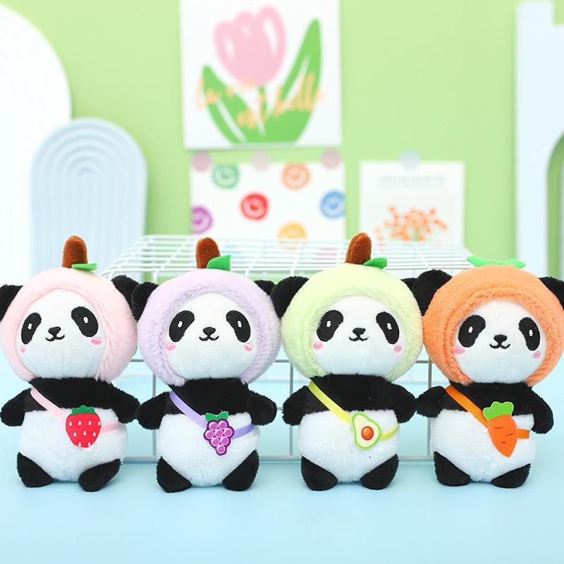 Adorable Panda Plush Keychain Strawberry Bear Soft Furry Car Bag Charm 12cm