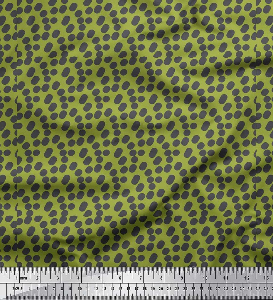 Soimoi Grüner Japanischer Krepp-Satin Stoff Pinselstrich & Punkte Abstrakter Druck Stoff pro Meter 42 Zoll