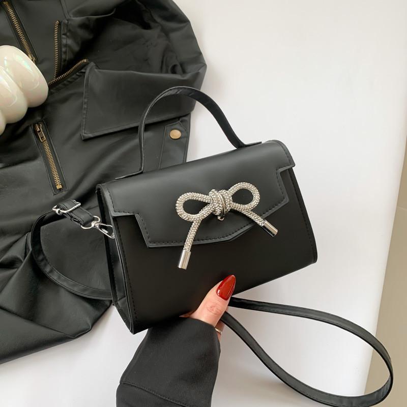 2024 Spring Casual Chic Small Square Bag Women Street Fashion Trendy Chain Shoulder Crossbody Bag чёрный