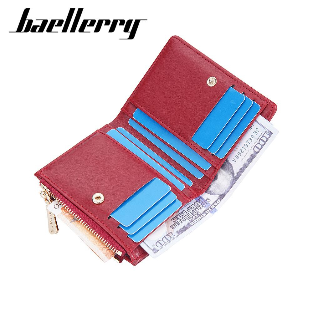Baellerry Women's Short Purse Pu Leather Wallet Zipper Coin Purse Snap Button Billfold Simple Fashion Card Holder