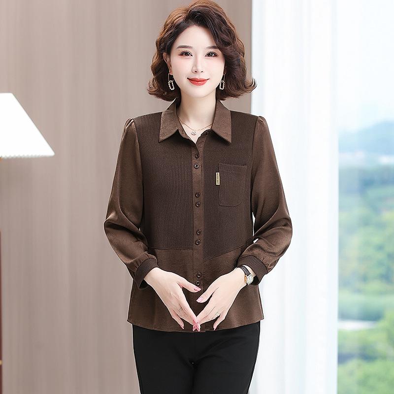 Spring Fashion Casual Polo Neck Base Shirt for Middle-aged Mothers (Ages 40-49)