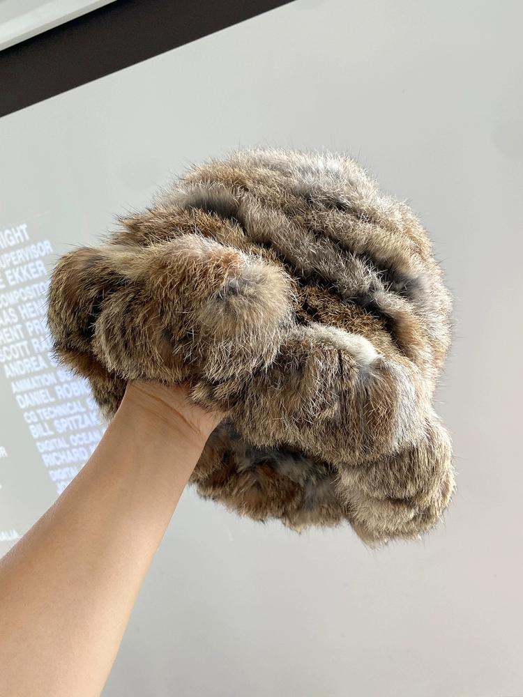 Real Rabbit Fur Hat Women's Winter Warm Double-sided Woven Thickened Ruffle Edge Bucket Hat Temperament Top Hat Basin Hat