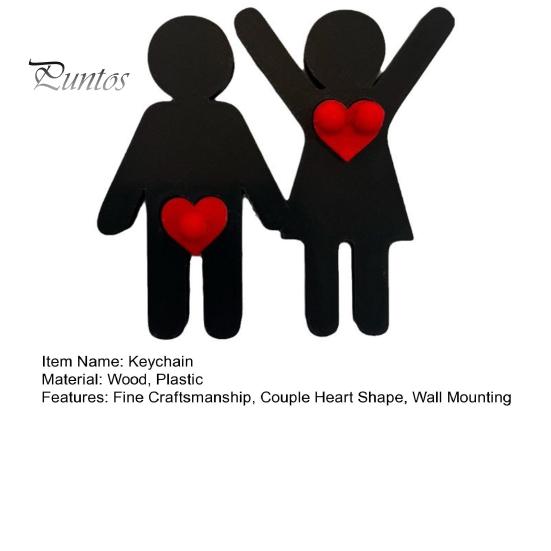 Couple Heart Keychain Set Wood Plastic Keychain Boyfriend Girlfriend Mom Couple Lovers Romantic Wall-mounted Keychain Organizer