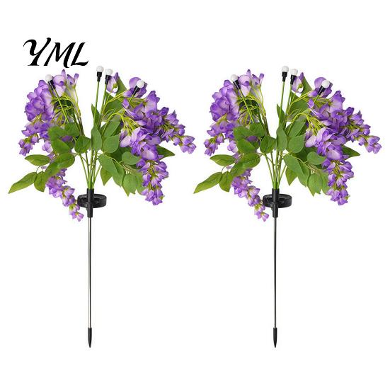 Outdoor Path Lighting for Patio 2Pcs Artificial Flower Solar Lights, Lily Bamboo Wisteria Garden Stake Powered Decor Firefly Waterproof Pathway Lights