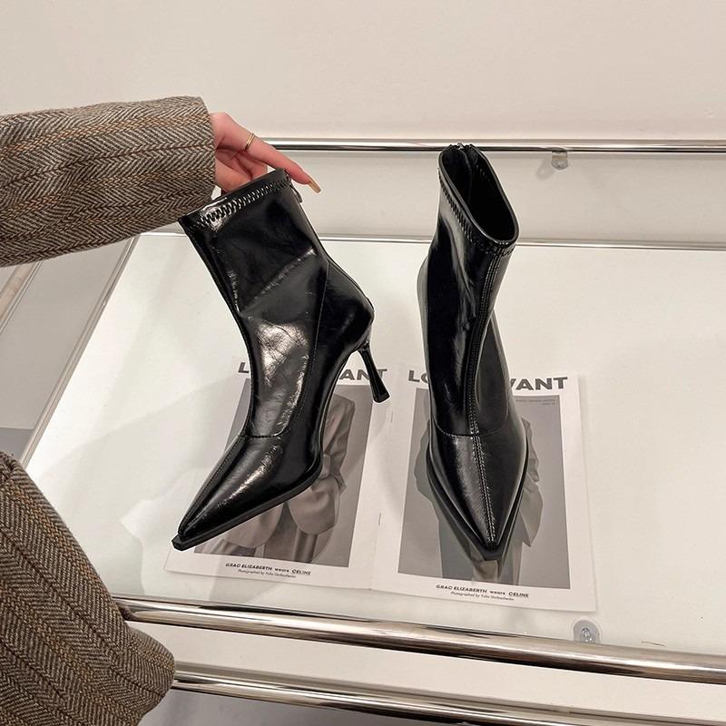 New Women's Ankle Boots Sexy Pointed Toe Woman Short Boots Fashion Causal Ladies Thin High Heel Boots Solid Color Stiletto