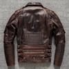 Chinesische Größe Herren schwere Motorradjacke aus natürlichem Rindsleder Oberschicht lässig Vintage Retro Moto Anzug Ledermantel Winter