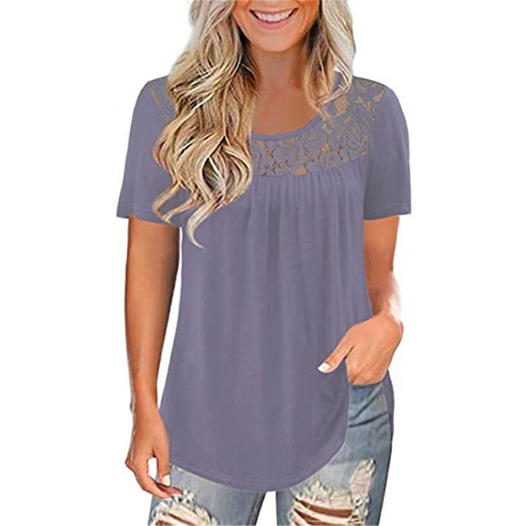 

Женский летний топ с короткими рукавами и кружевом 2021 года больших размеров Triple Extra Large светло-фиолетовый