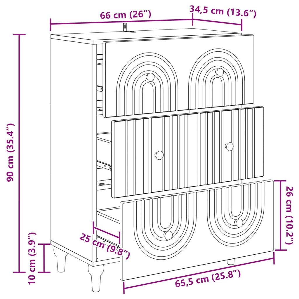Drawer Cabinet Black 66 x 34.5 x 90 cm Particleboard